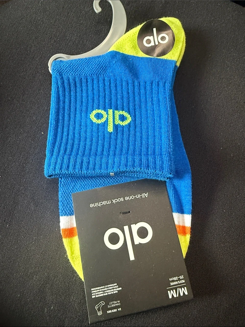 ALO Blue & Neon Yellow Athletic Socks